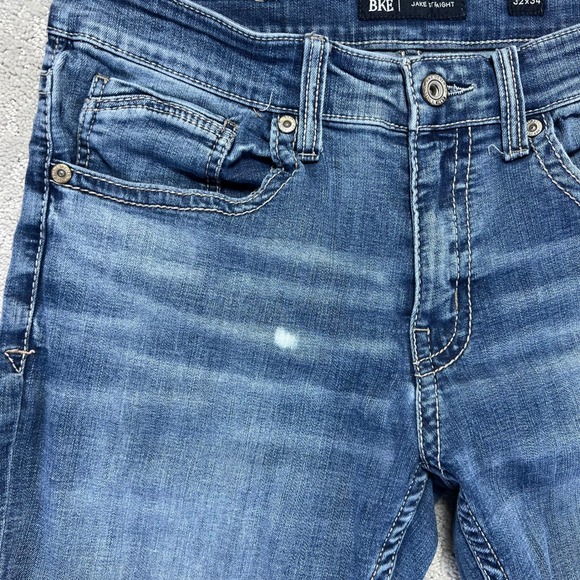 BKE Jake Straight Jeans Mens 32x34 Blue Medium Wash Stretch Denim Distressed - Picture 4 of 16